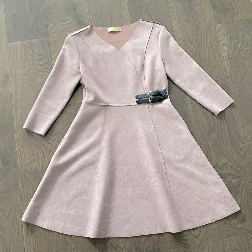 Dusty Pink Faux Suede Skater Dress
